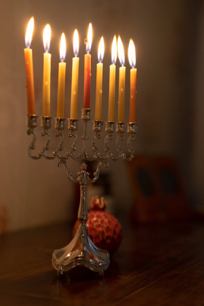 lighted candles on a candelabrum